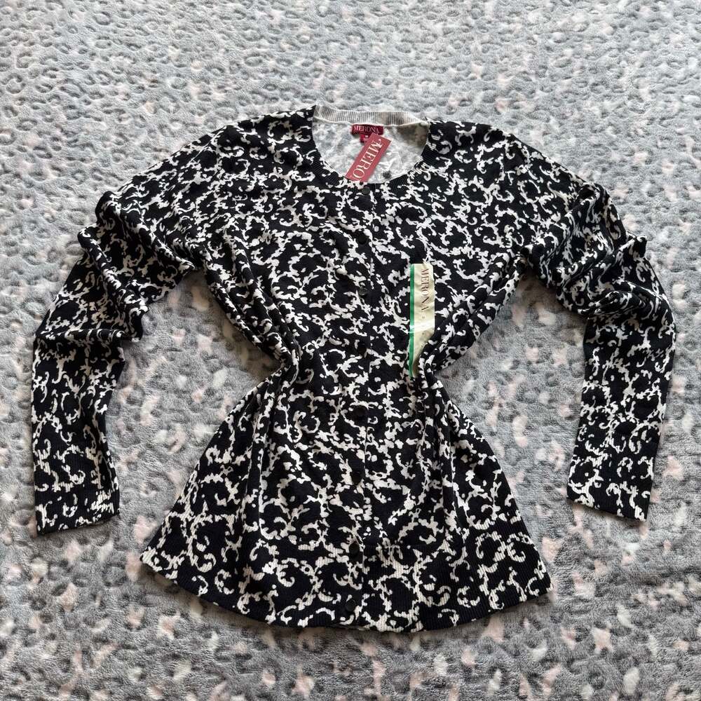 Merona Women's Black Scroll Printed Cardigan Sweater Size M